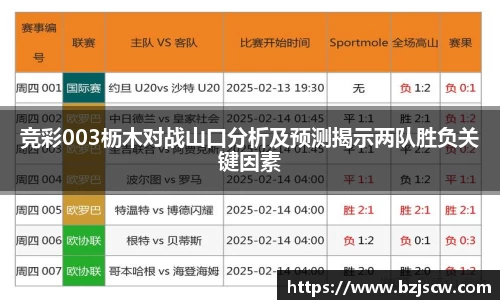 竞彩003枥木对战山口分析及预测揭示两队胜负关键因素